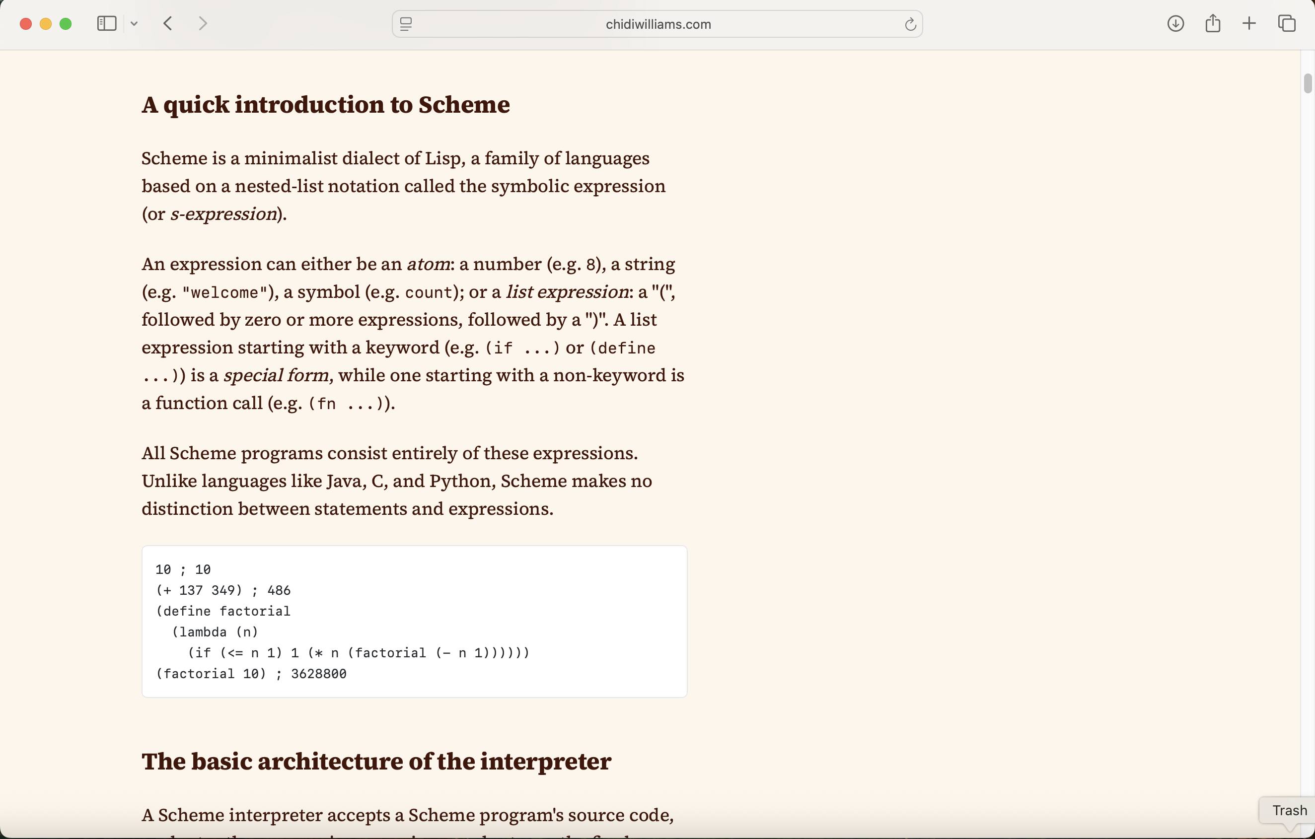 Claude read the introduction to Scheme from the article