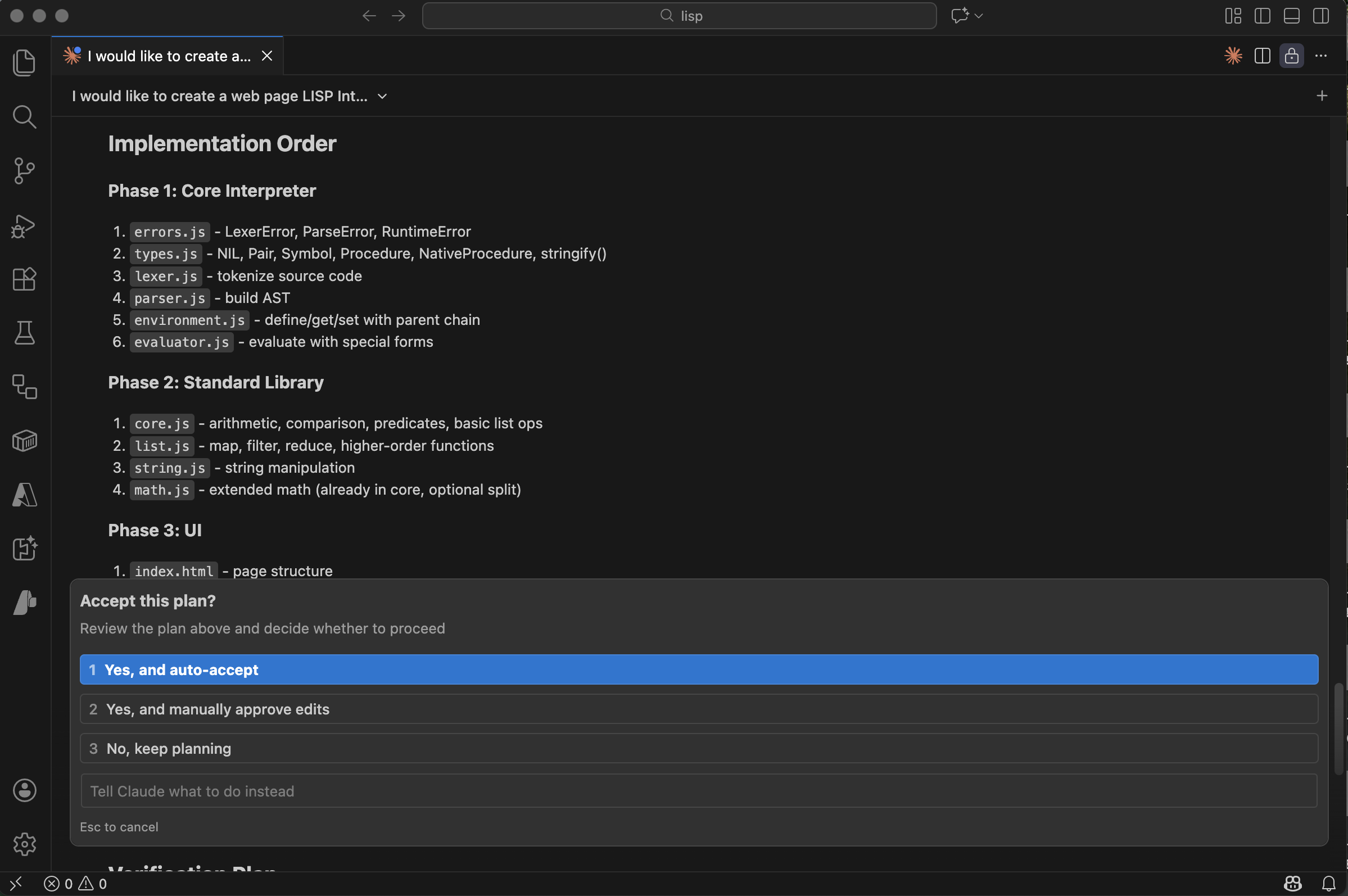 Claude set out the implementation order