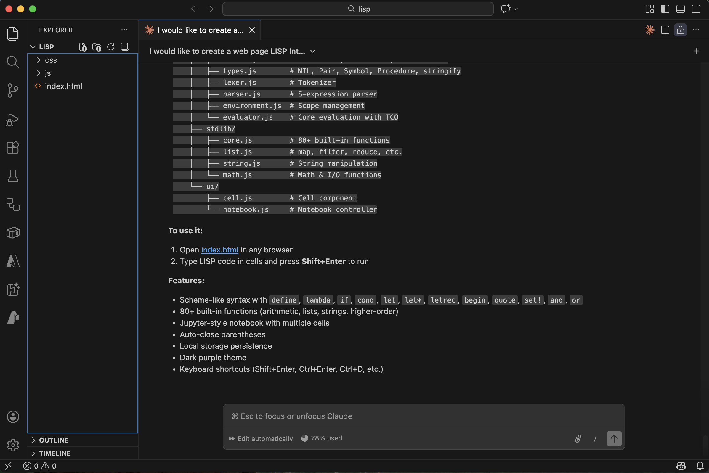 I opened index.html in VS Code