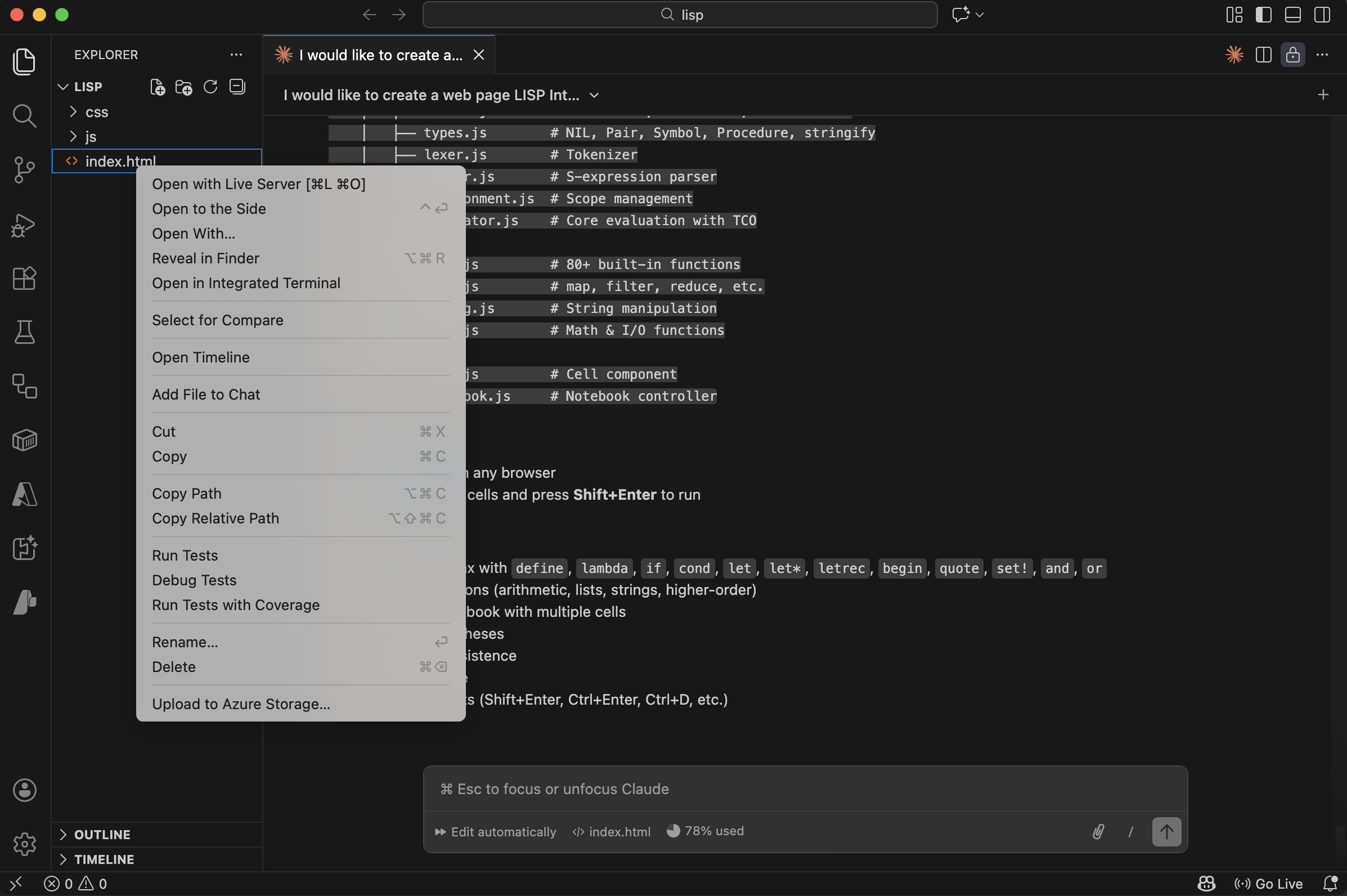 I launched the app with Live Server