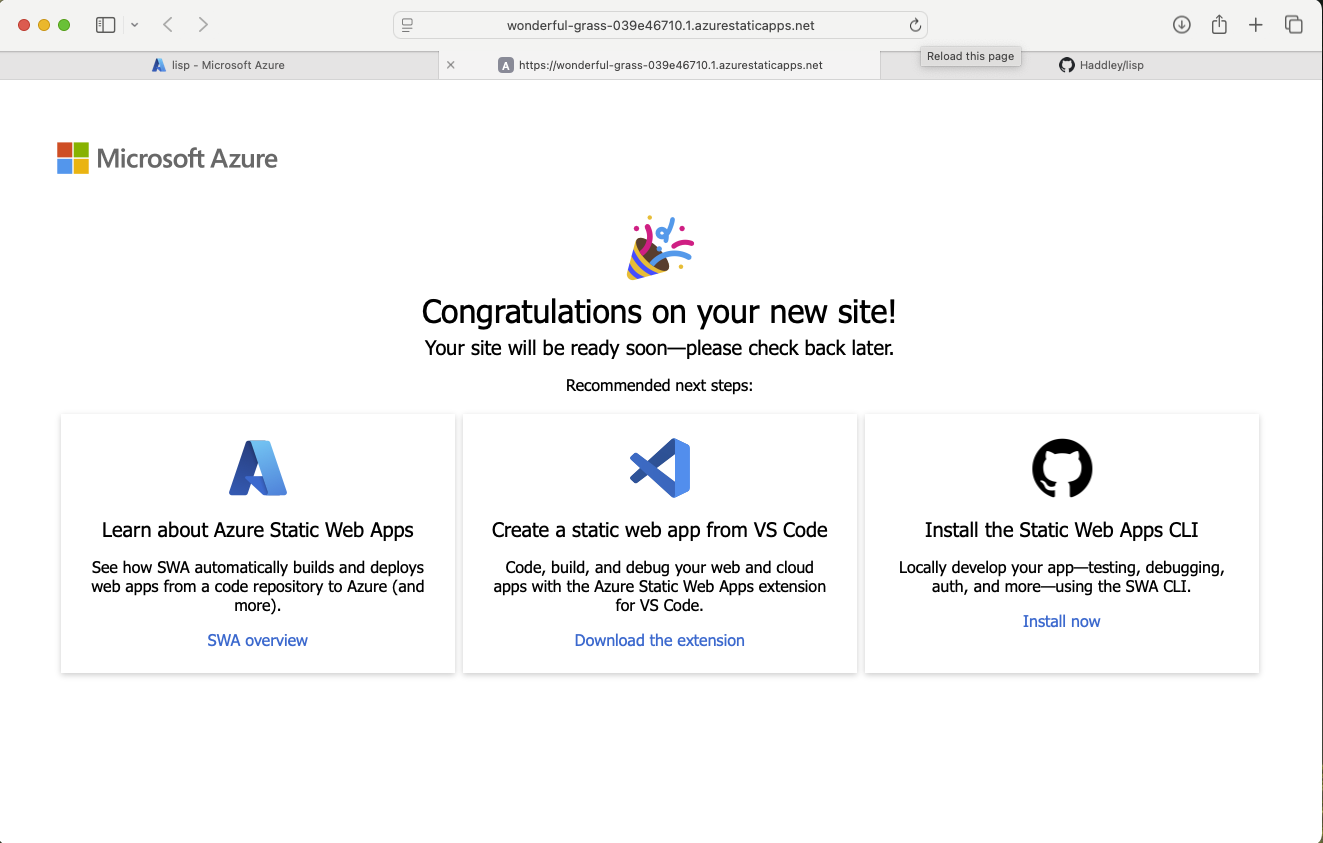The app was live on Azure Static Web Apps