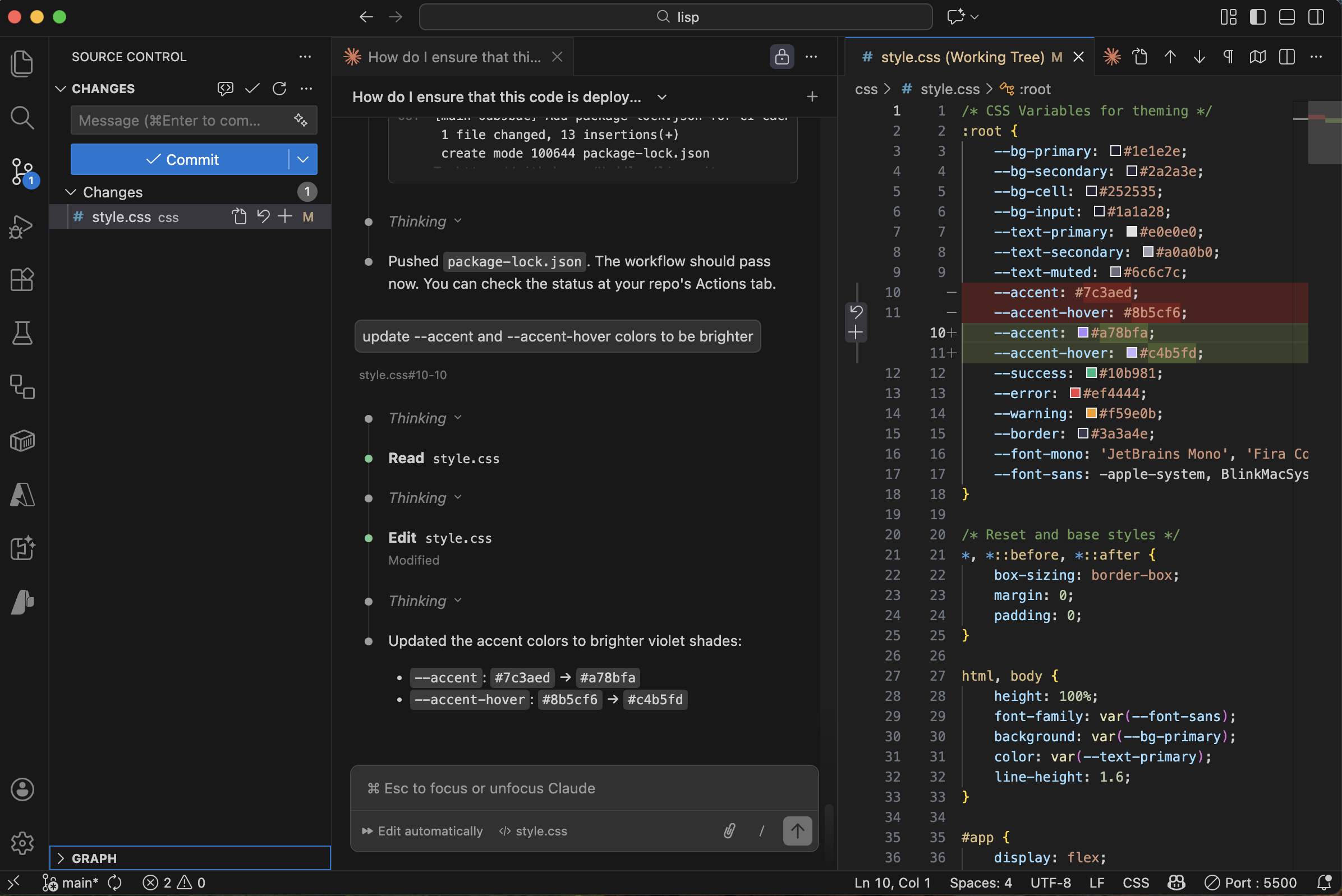 Claude updated the CSS and pushed the change
