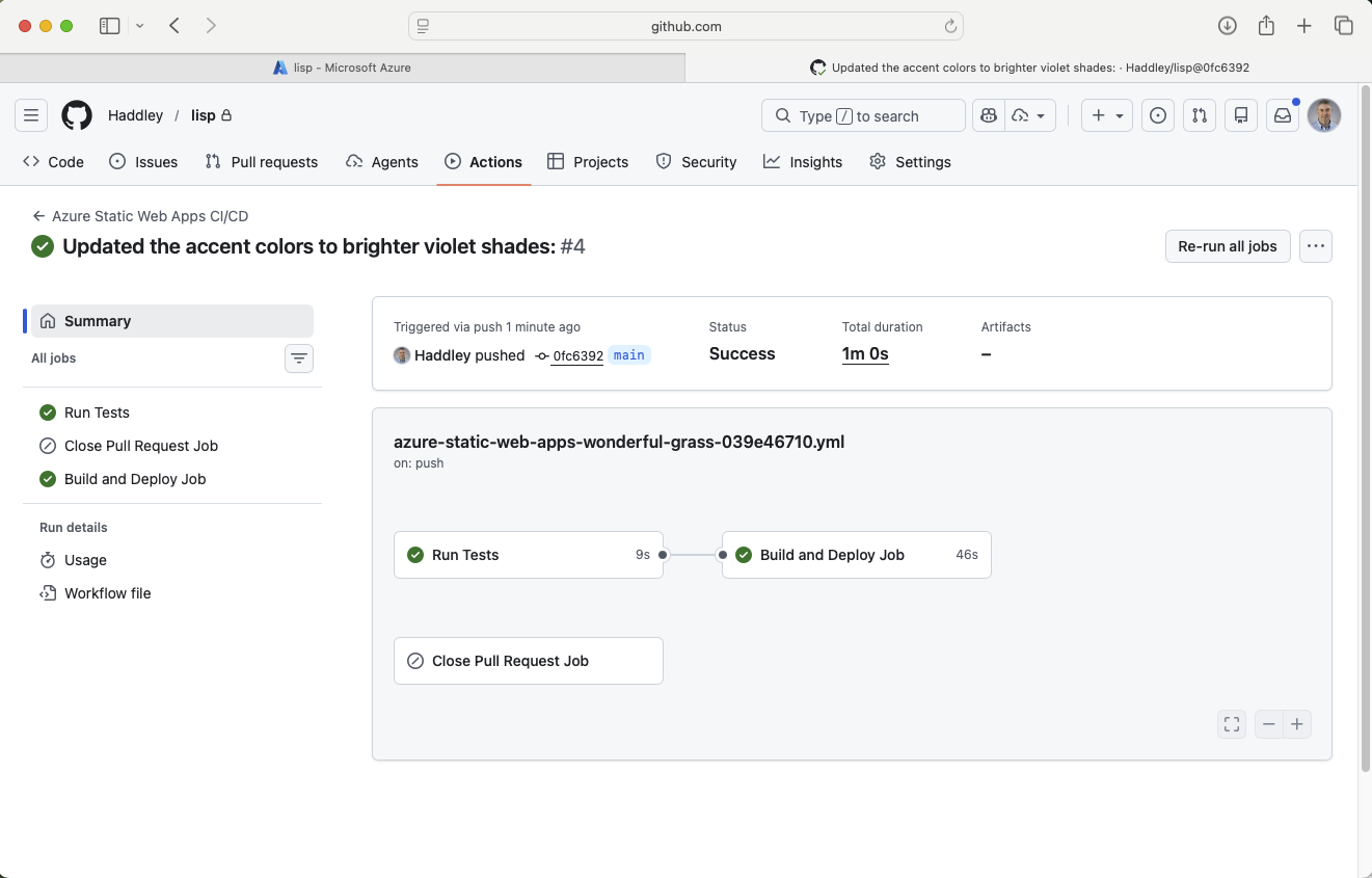 The deploy job completed successfully