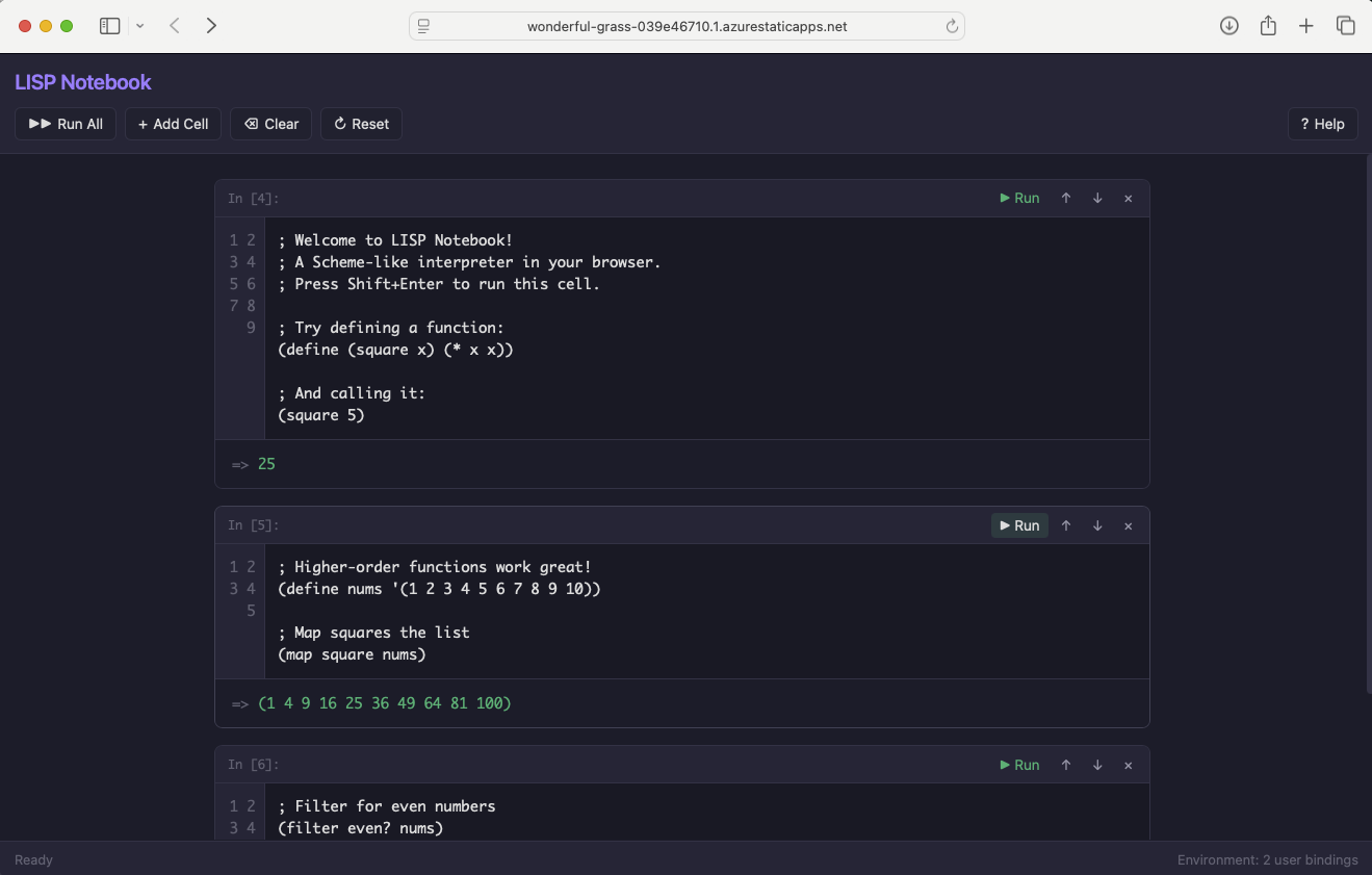 The full app running on Azure with the new colour scheme