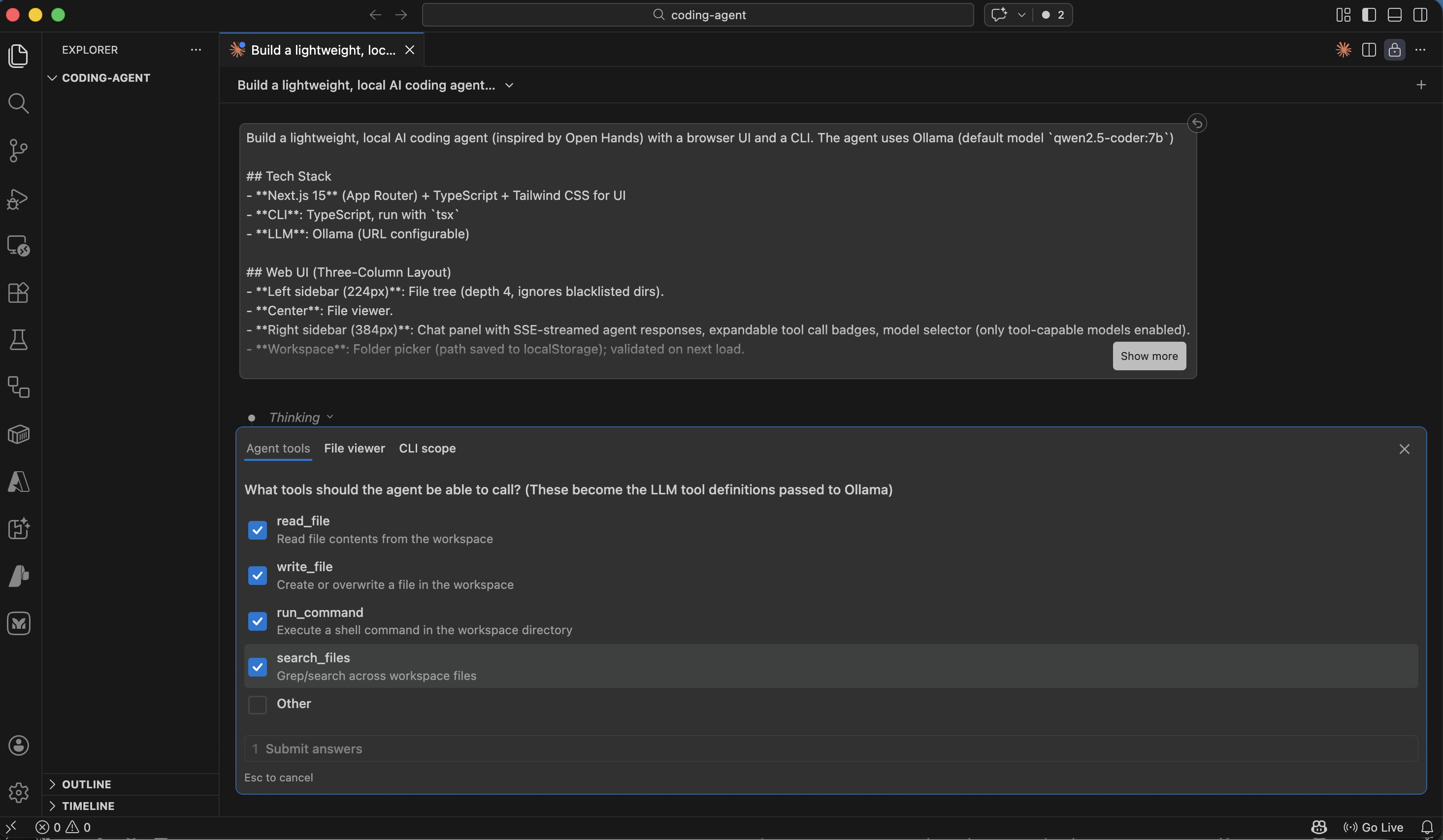 Claude asked which tools the agent should be able to call