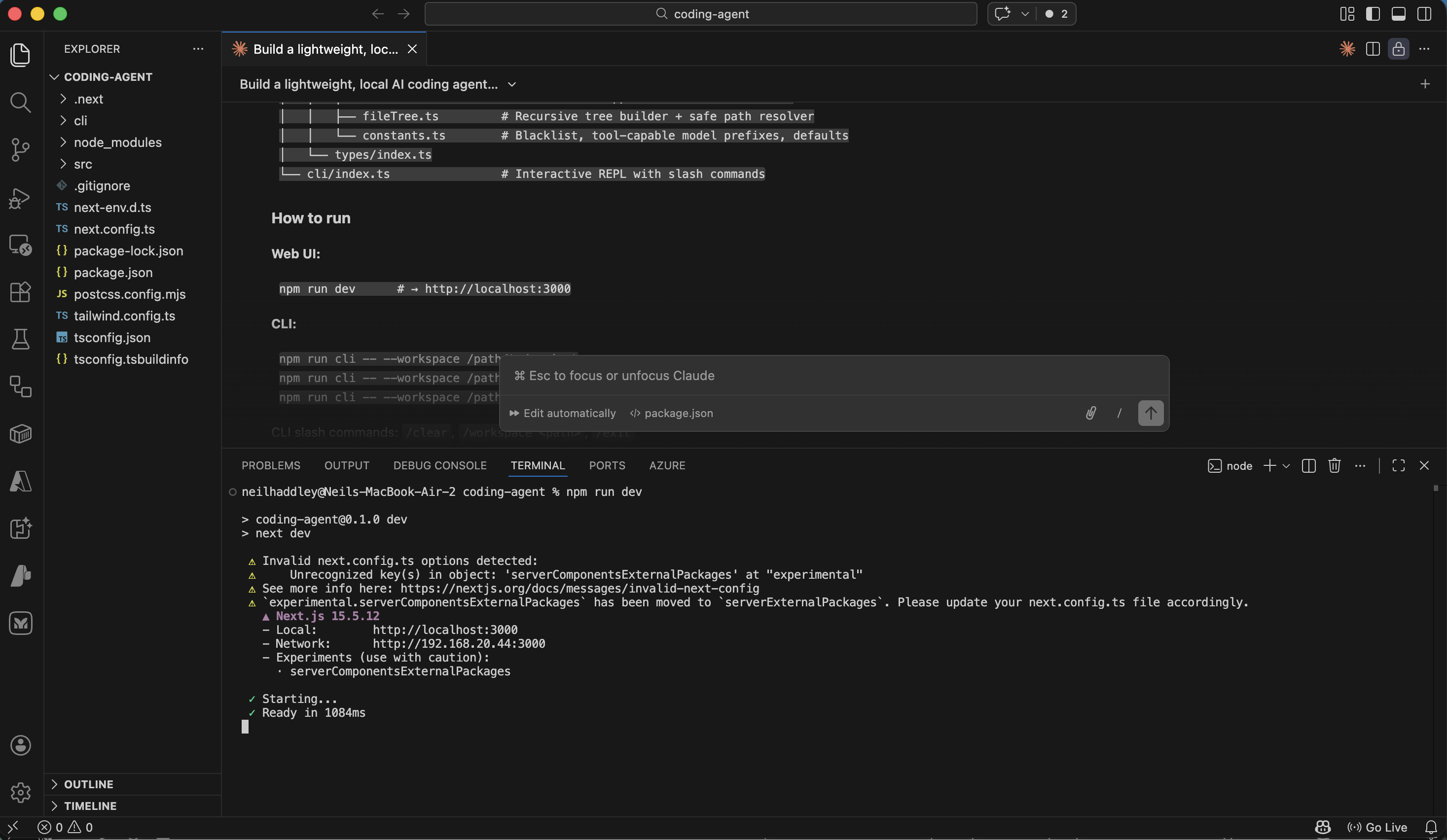 The application was running in the browser