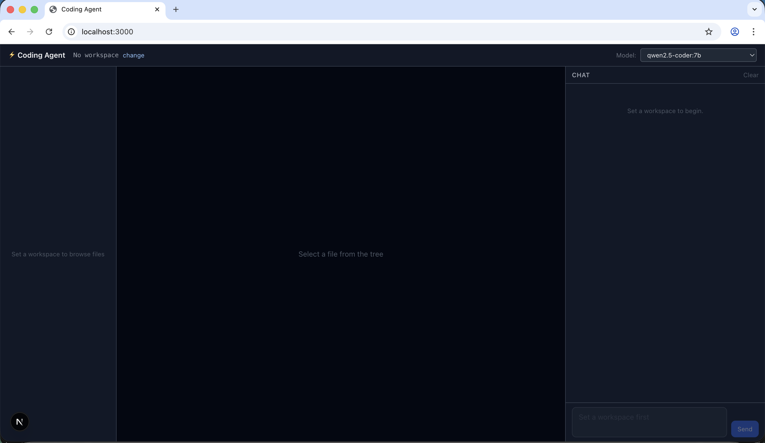 The app prompted me to select a workspace folder