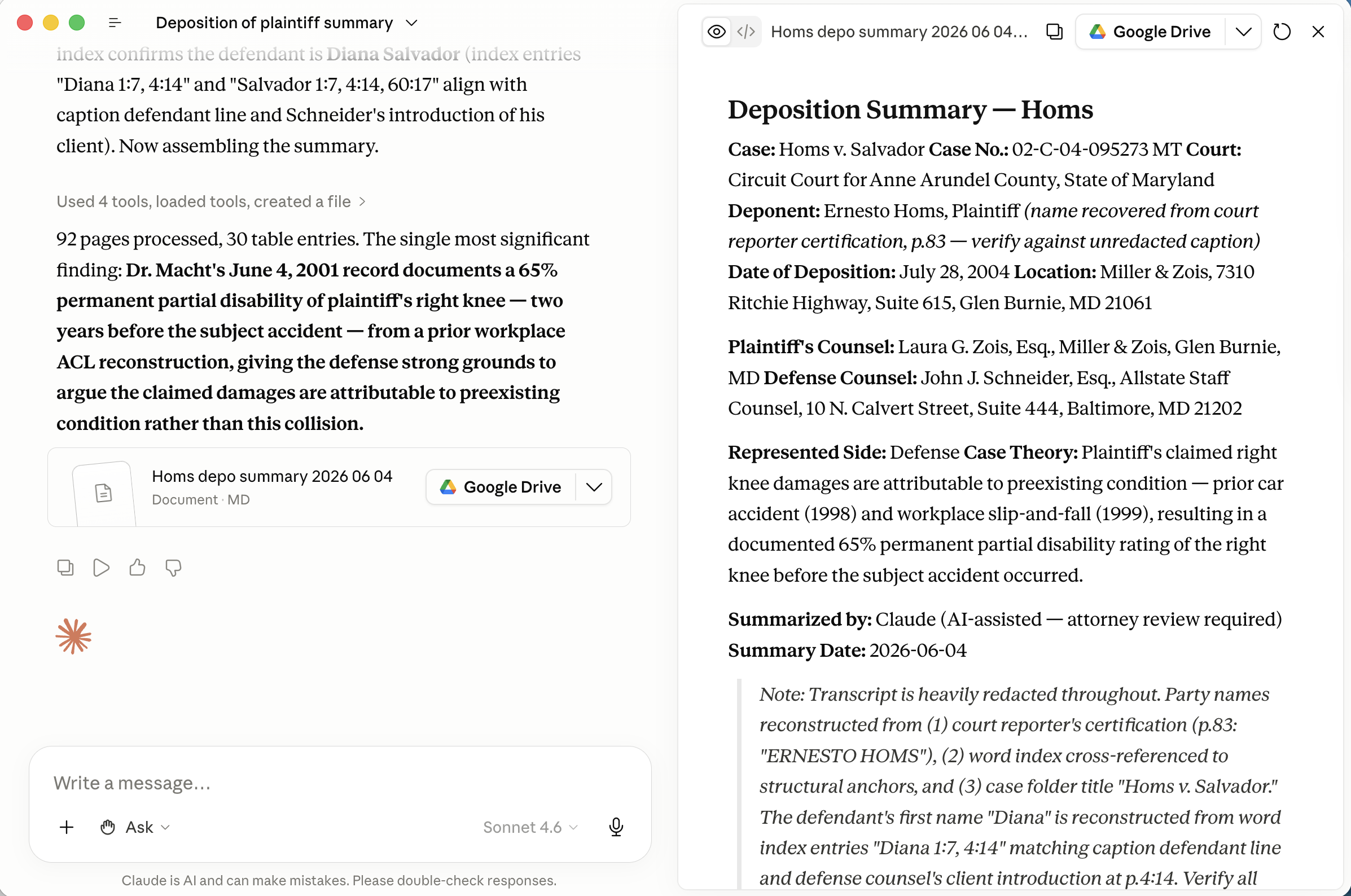 The formatted summary opened with the full case caption and page-line table