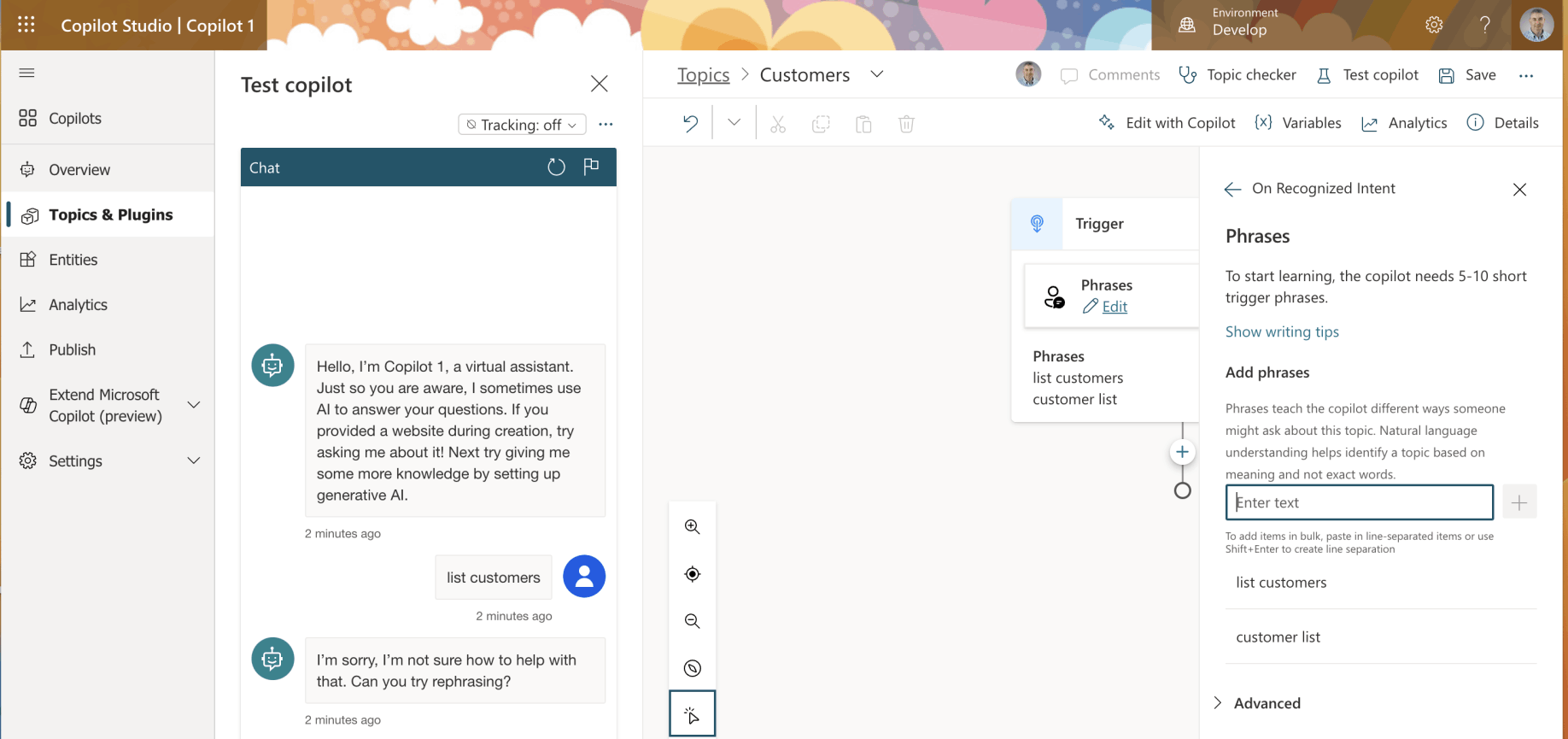 I added the phrases "list customers" and "customer list"