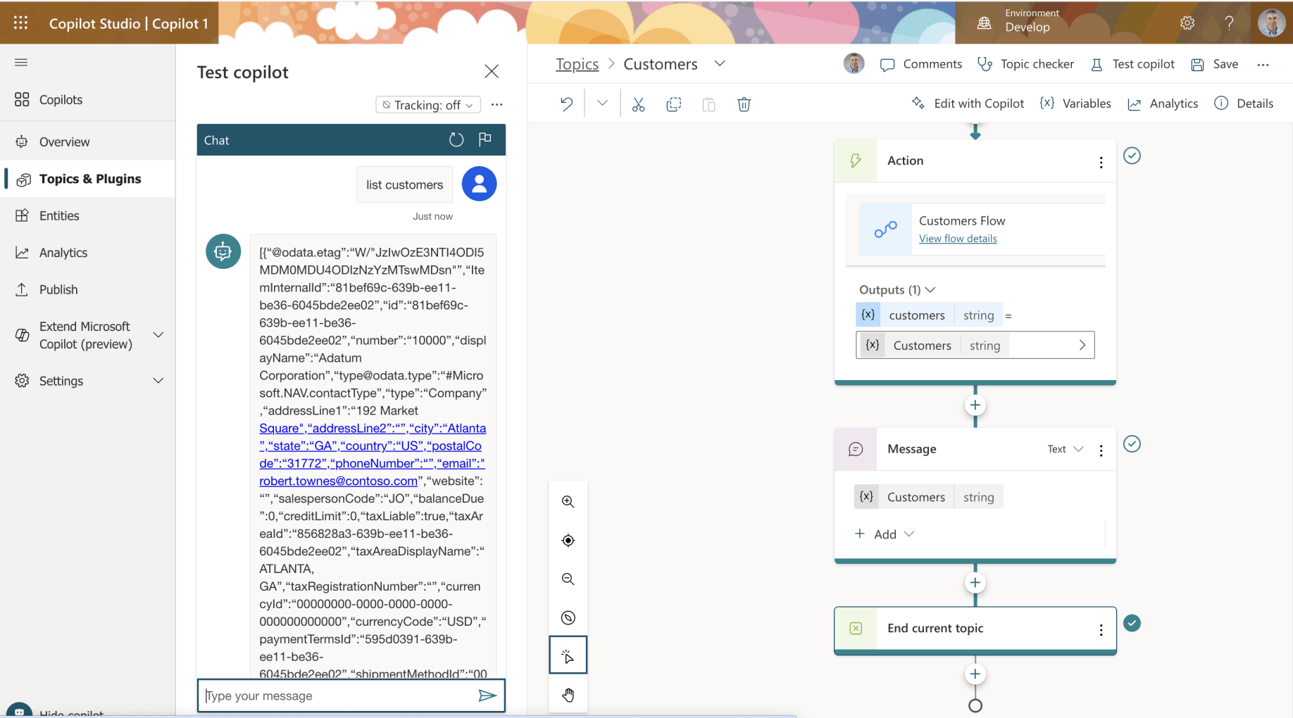 I added a message to display the output of the cloud flow