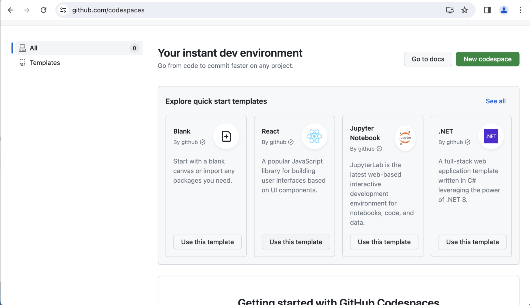 I clicked on the React|Use this template button