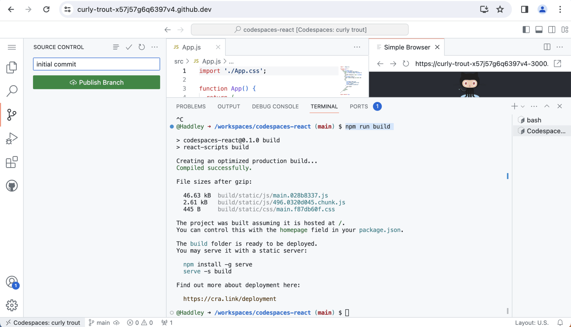I published the react project as a new GitHub repository