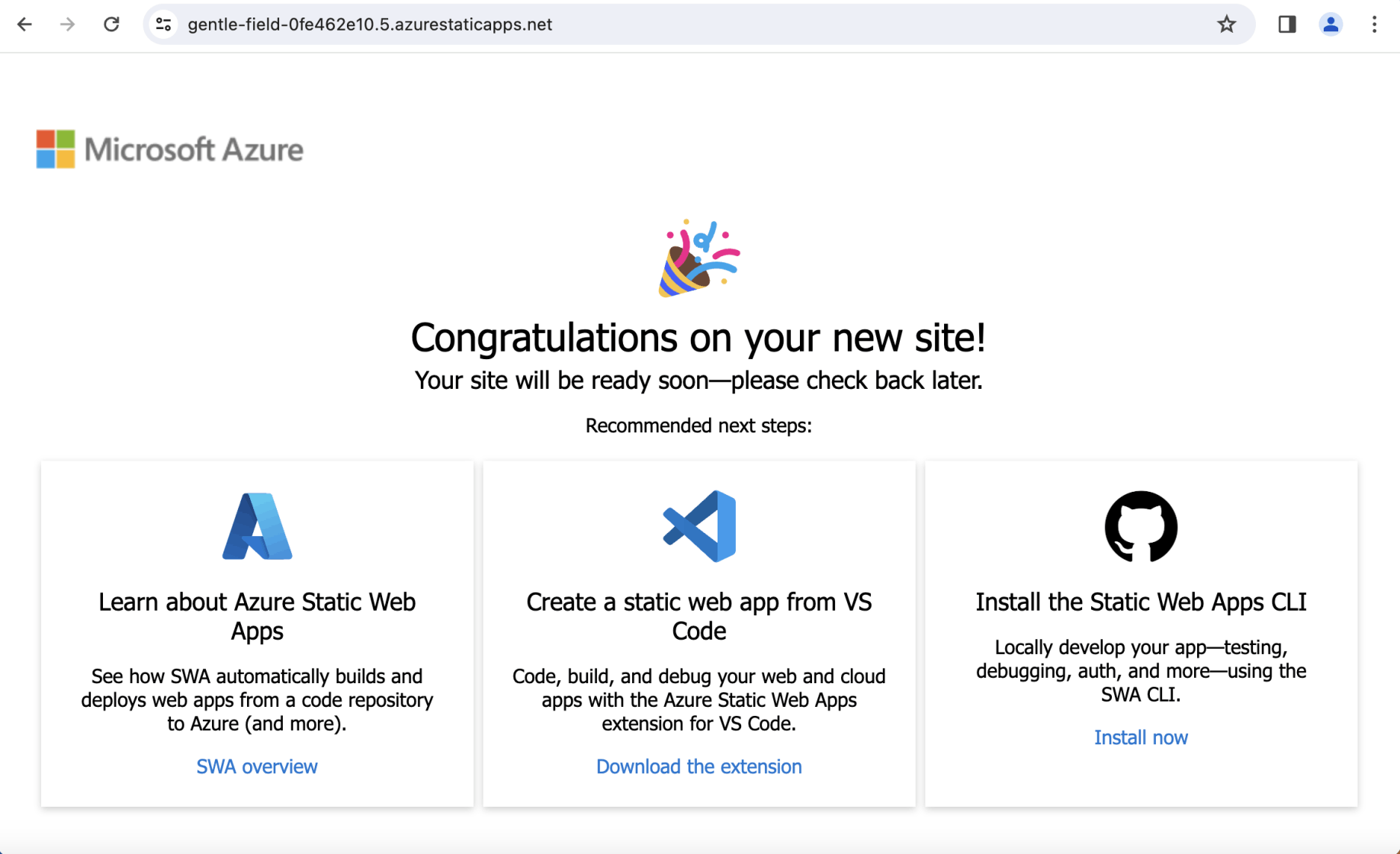A placeholder page was displayed