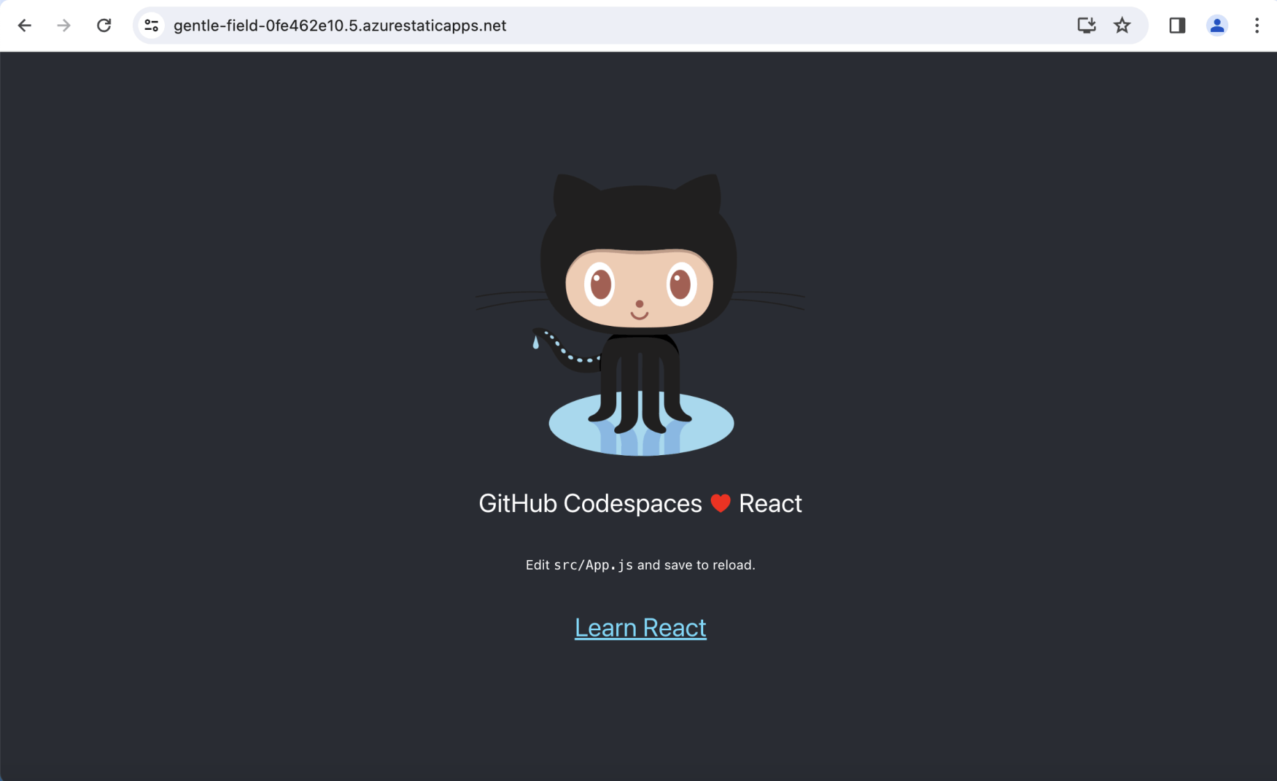 The React application was deployed to Azure