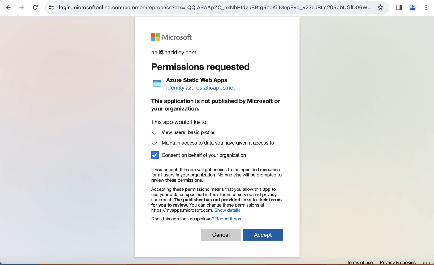 I clicked the Accept button