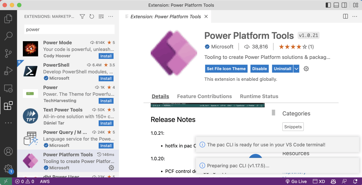 Power Platform Tools installed
