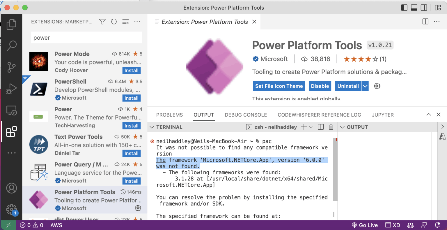 The framework was not found