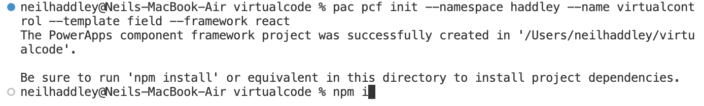 pac pcf init --namespace haddley --name virtualcontrol --template field --framework react