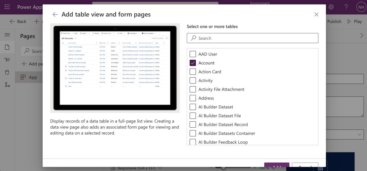 Select "Account" entity/table