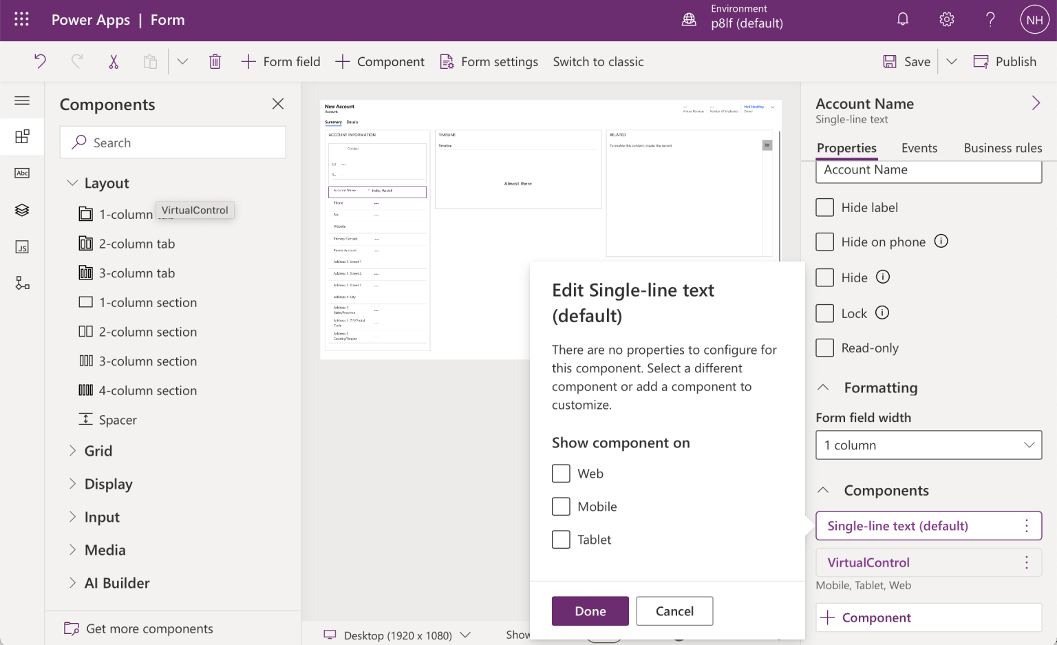 Default Single-line text control will never be used