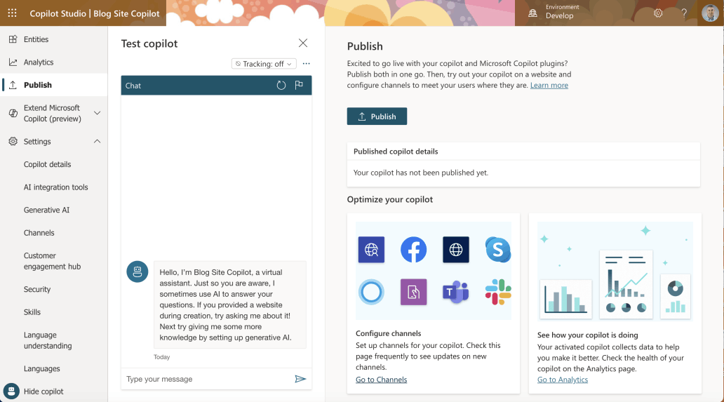 I clicked the Publish|Go to Channels link