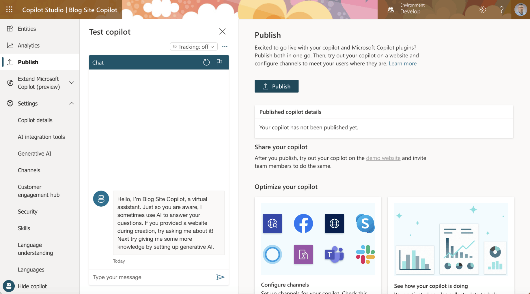 I navigated to the Publish tab and clicked the Publish button