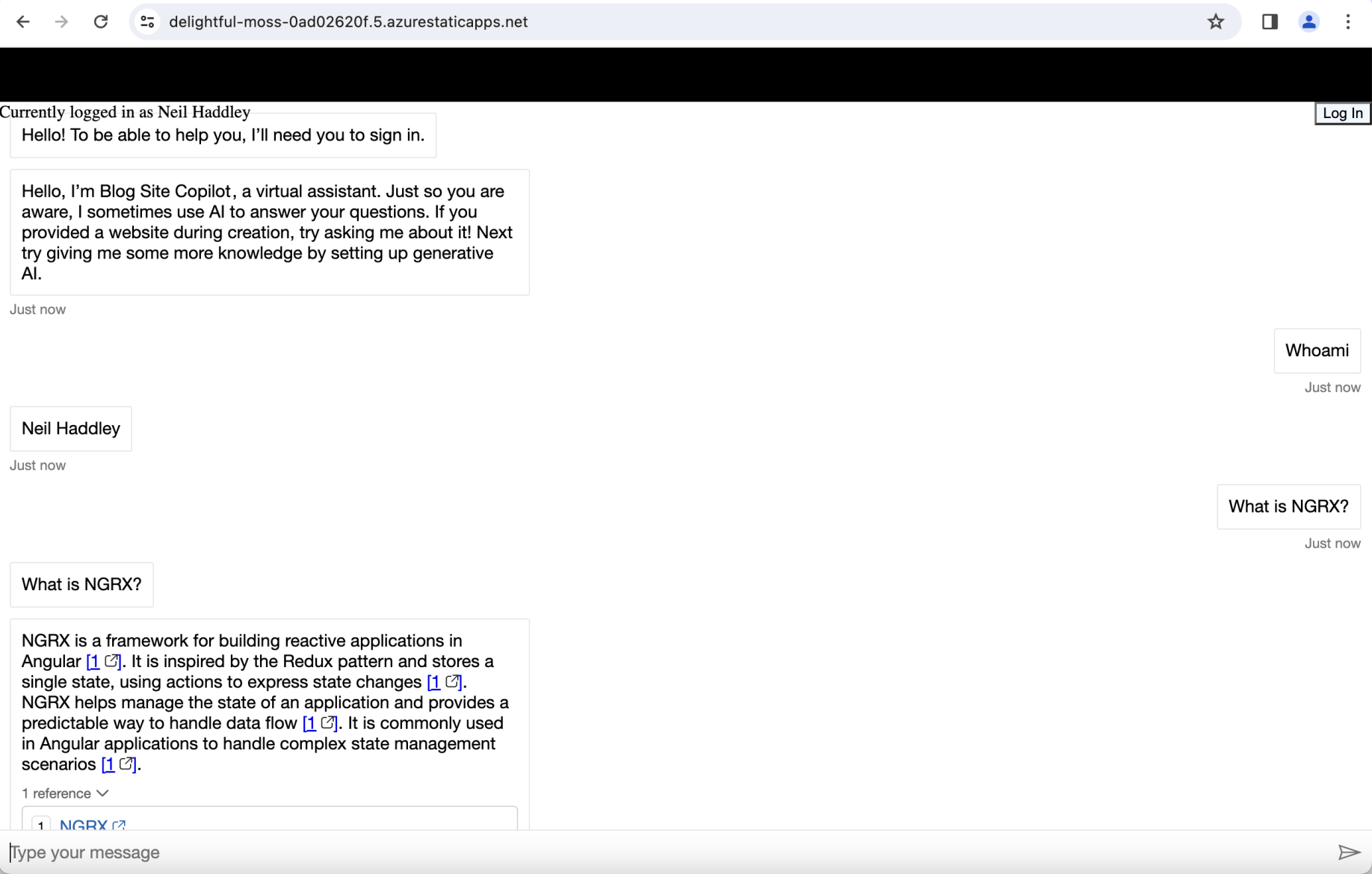 To get this example to work I needed to load the web page and to click the "log in" button (promptly).