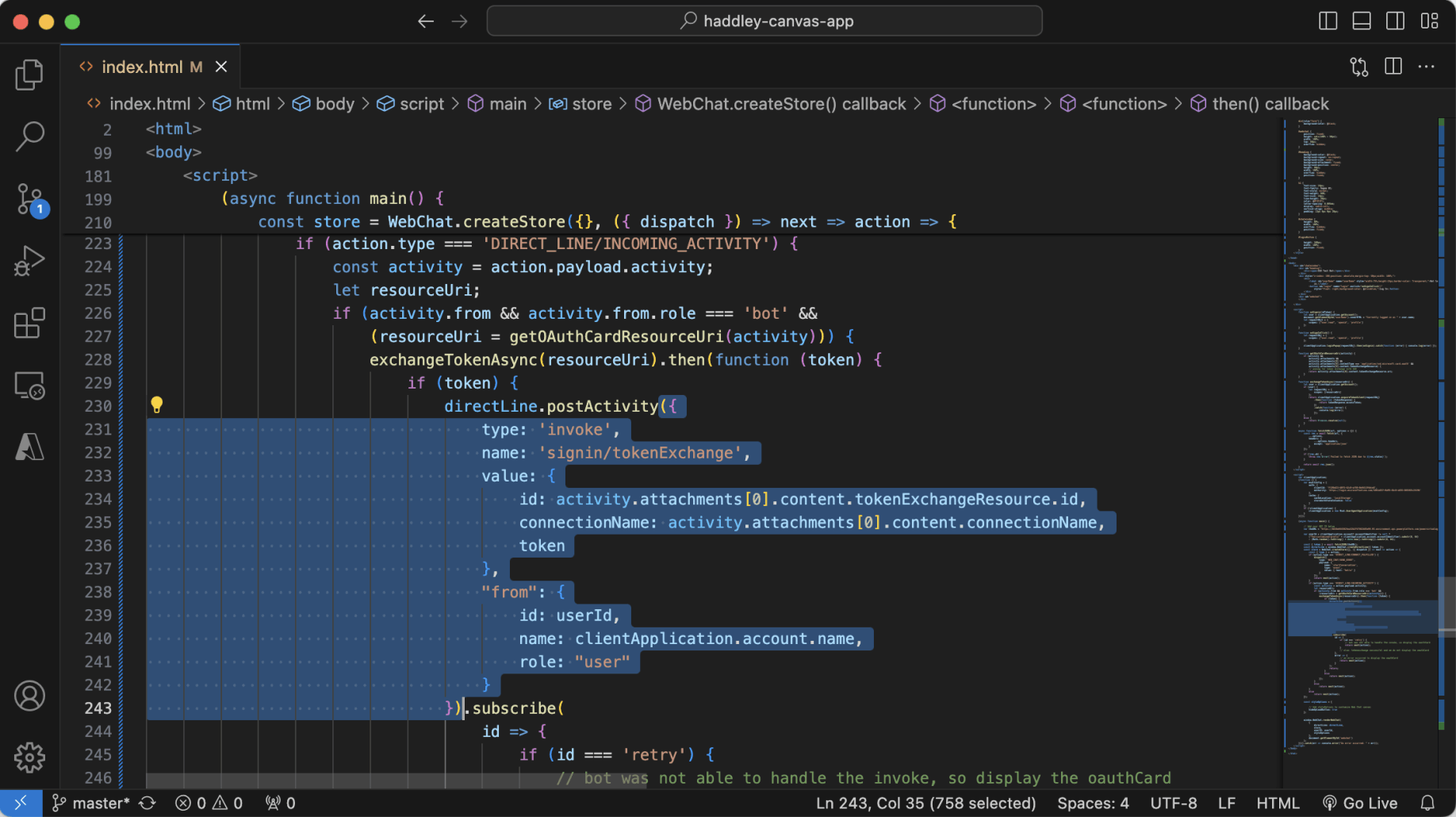 This part of the code posts a "signin/tokenExchange" message to the Copilot (avoiding the need for the web page logged in user to login to the Copilot themselves).