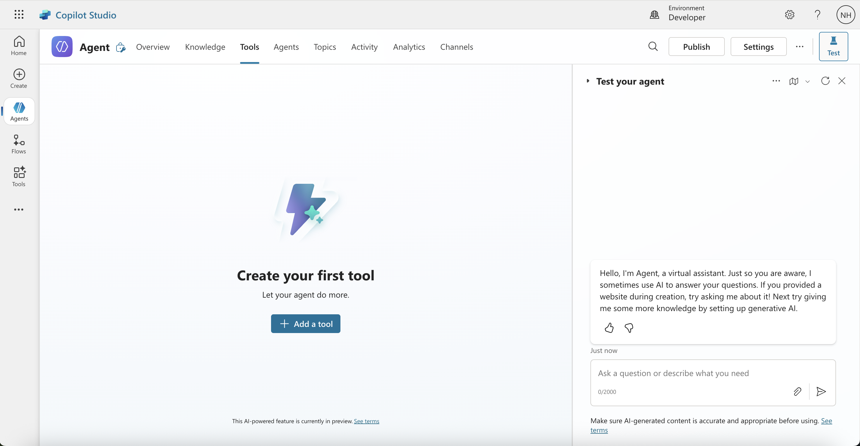 I clicked the Add a tool button