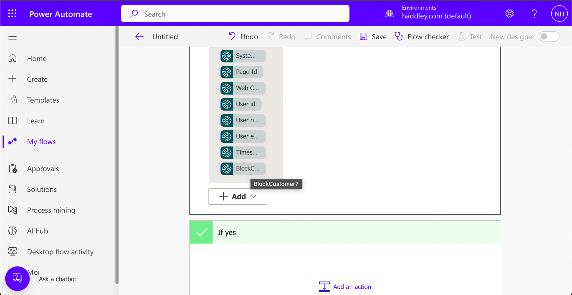 I selected the BlockCustomer? field