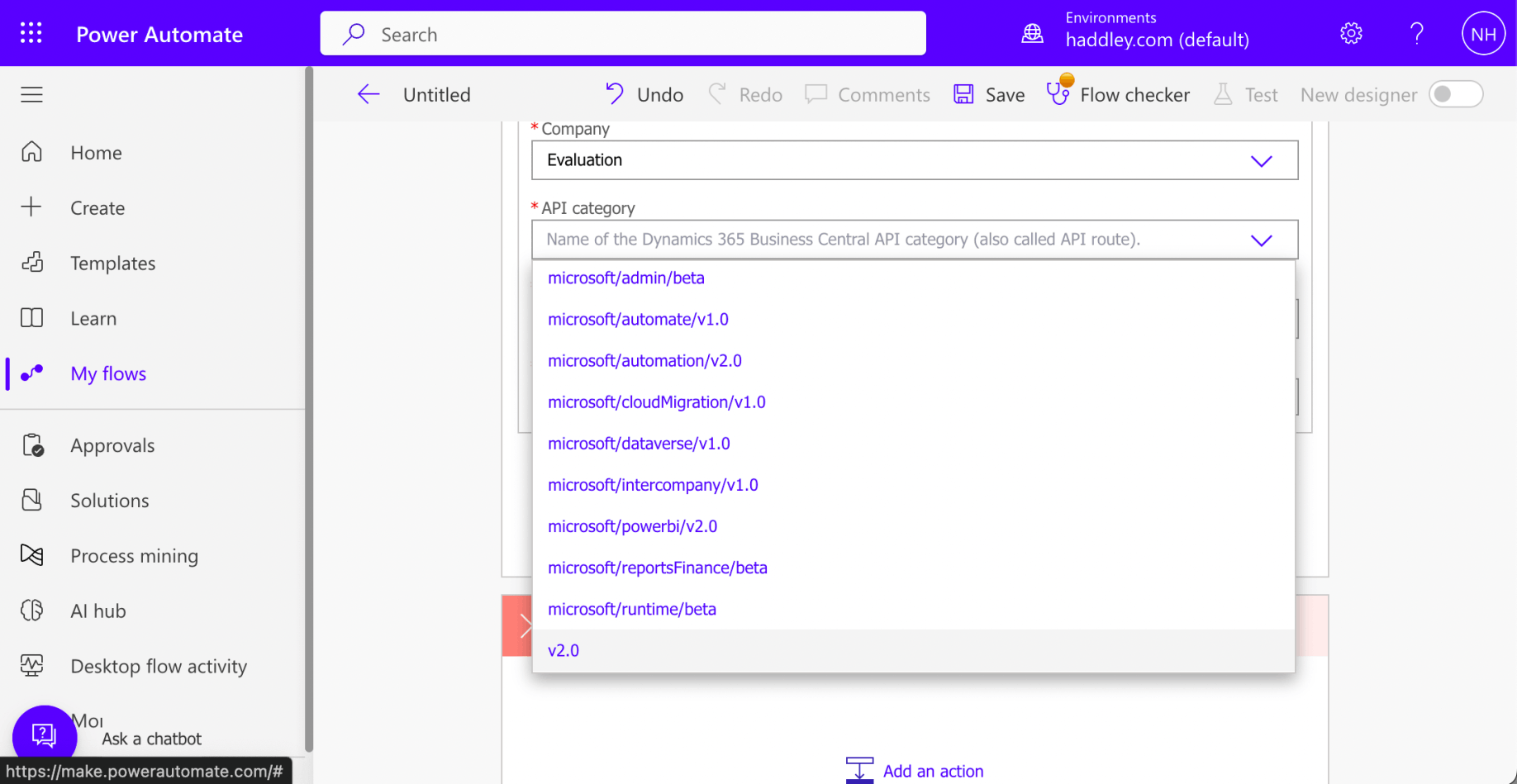 I set the API category to v2.0