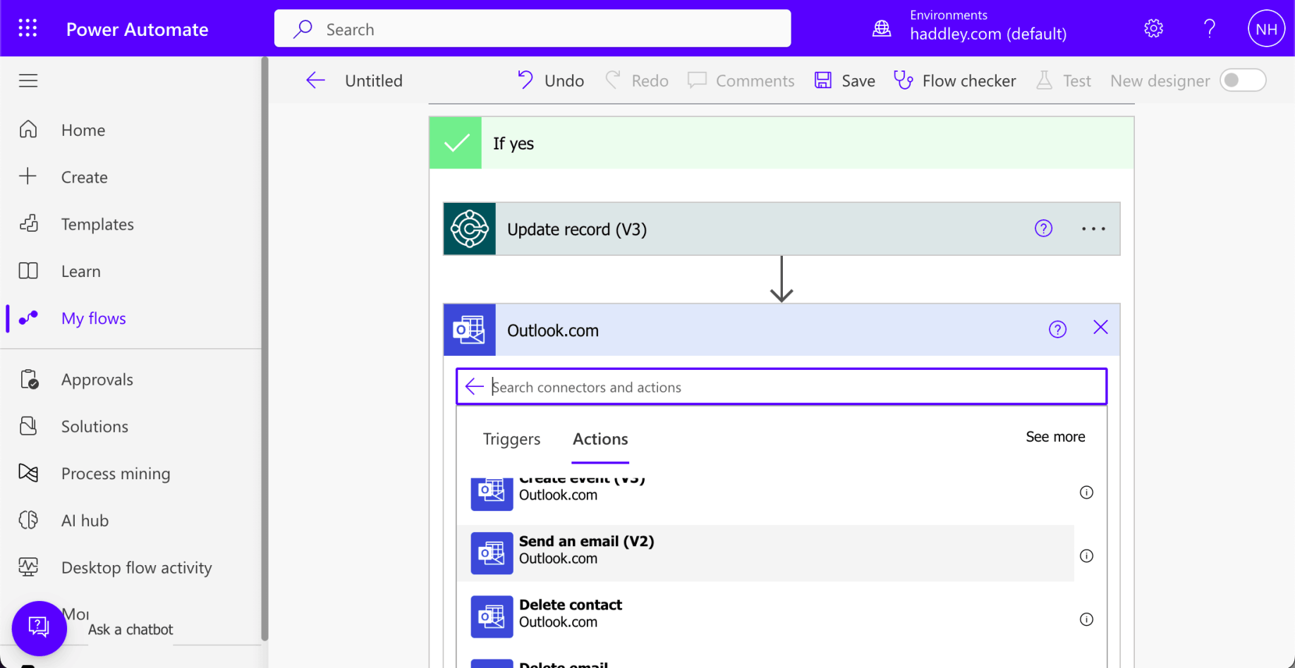 I selected the Send an email (V2) action