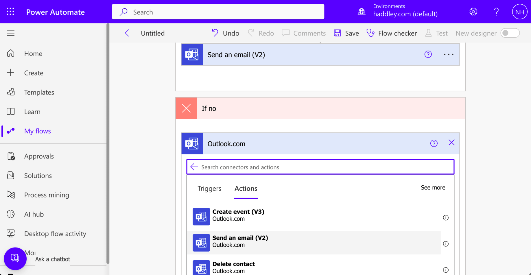 I selected the Send an email (V2) action