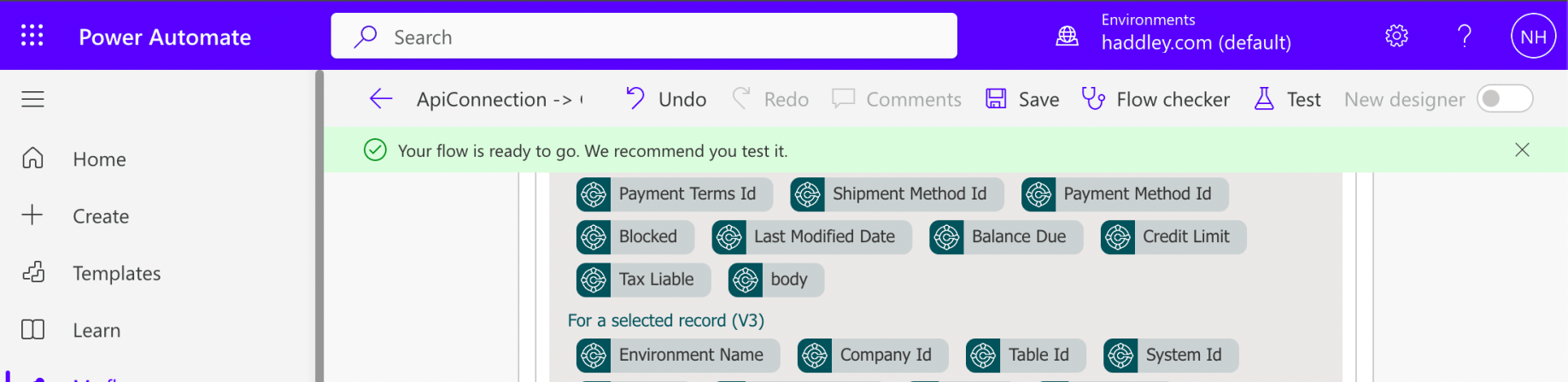 Power Automate generated a "Your flow is ready to go..." notification