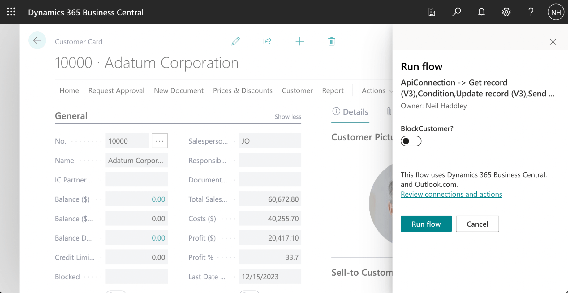 I reviewed the Run flow form.