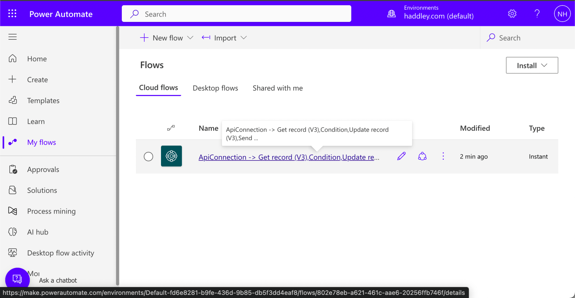 I returned to Power Automate and clicked on the flow