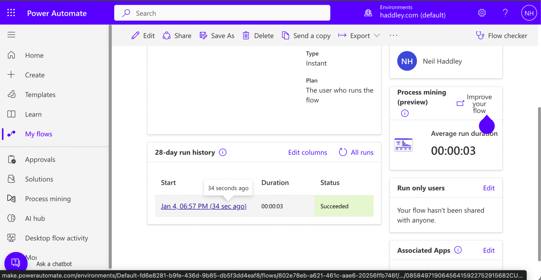 I reviewed the flow history