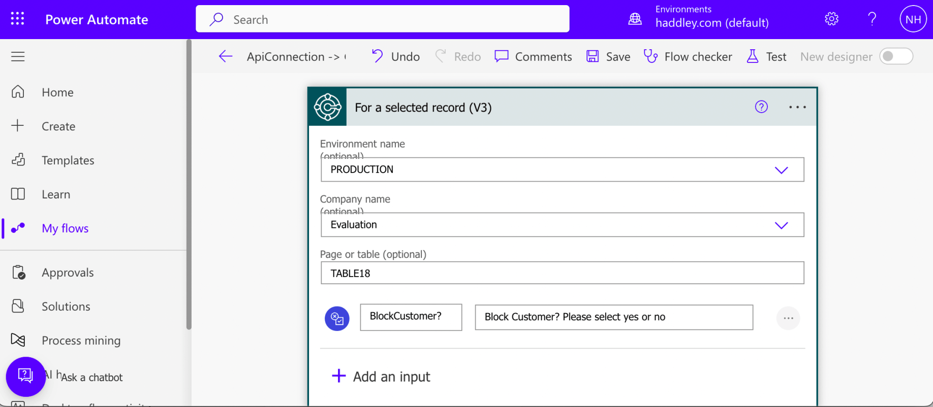 I added a "BlockCustomer?" Yes/No input