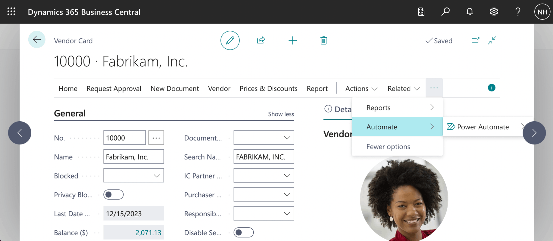 I noticed that the Blocked? flow is not displayed as a menu item on the Vendor Card