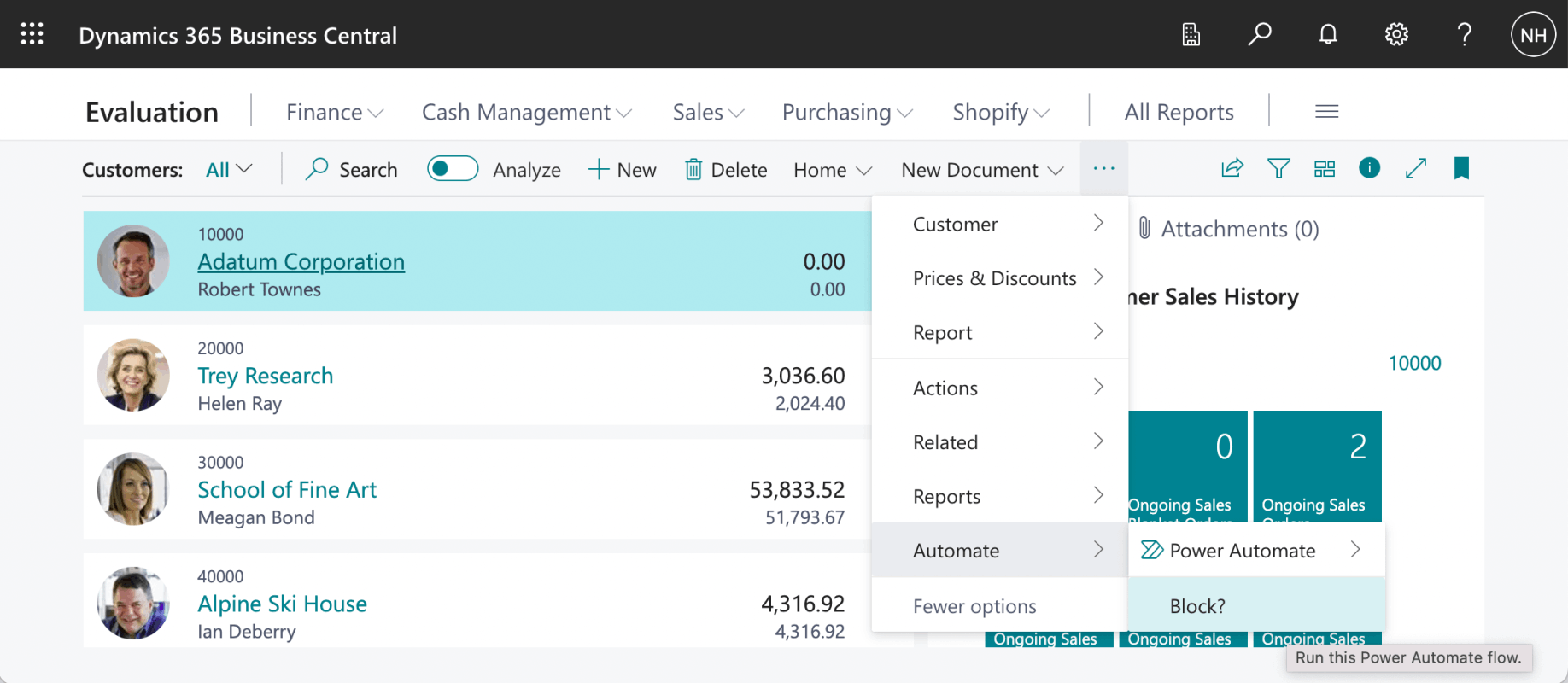 The Blocked? flow name is displayed as a menu item in the Customers page (TABLE18 is the customer table)