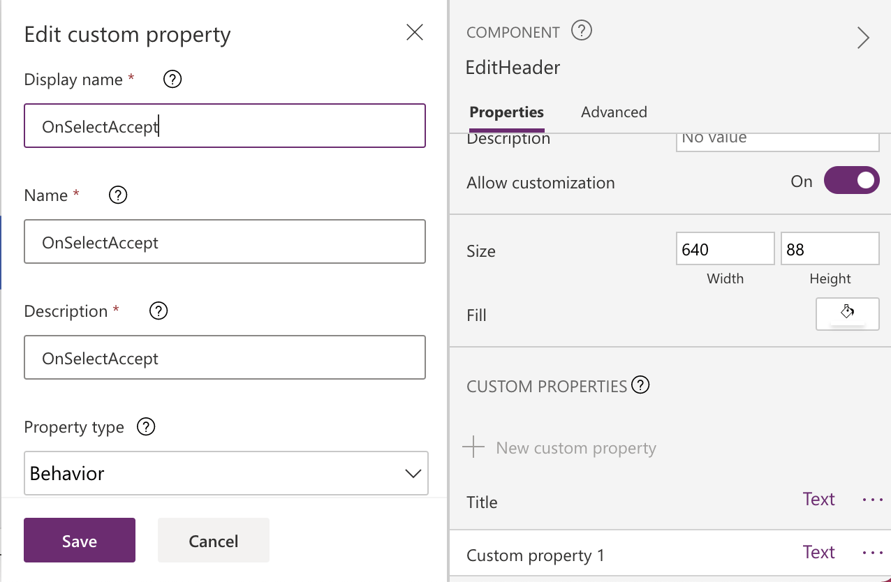 Add an "OnSelectAccept" custom Behavior property