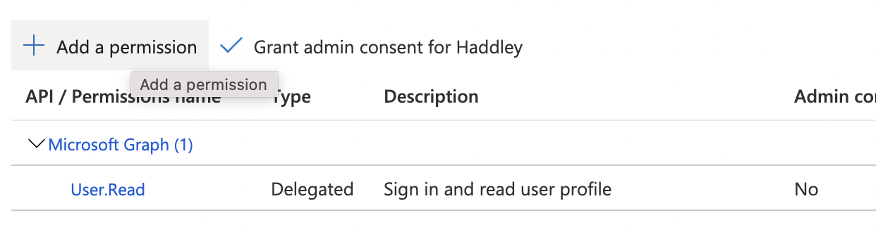 Click the + Add a permission link