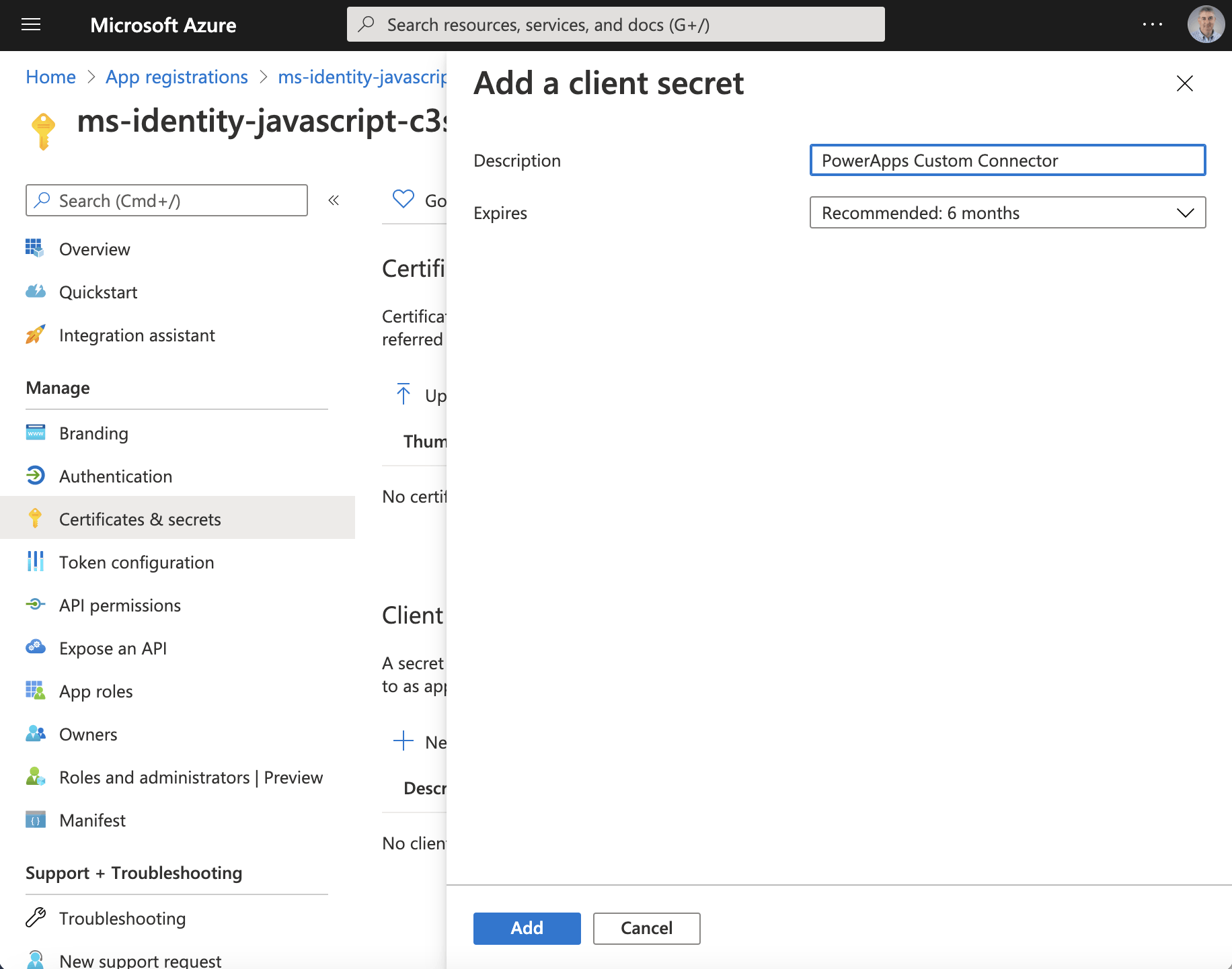 Add a client secret