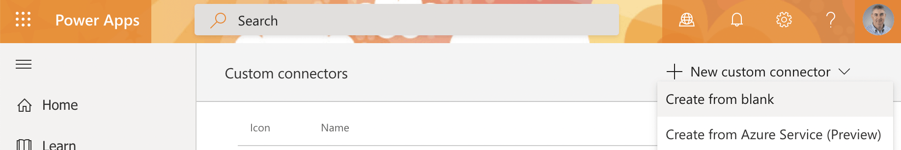 Create a new custom connector (from blank)