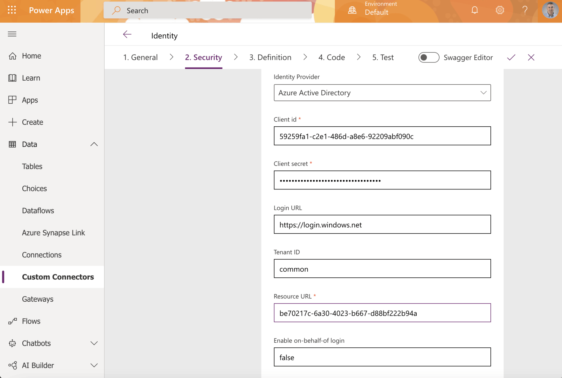 Enter the Client id, Client secret and Resource URL value.