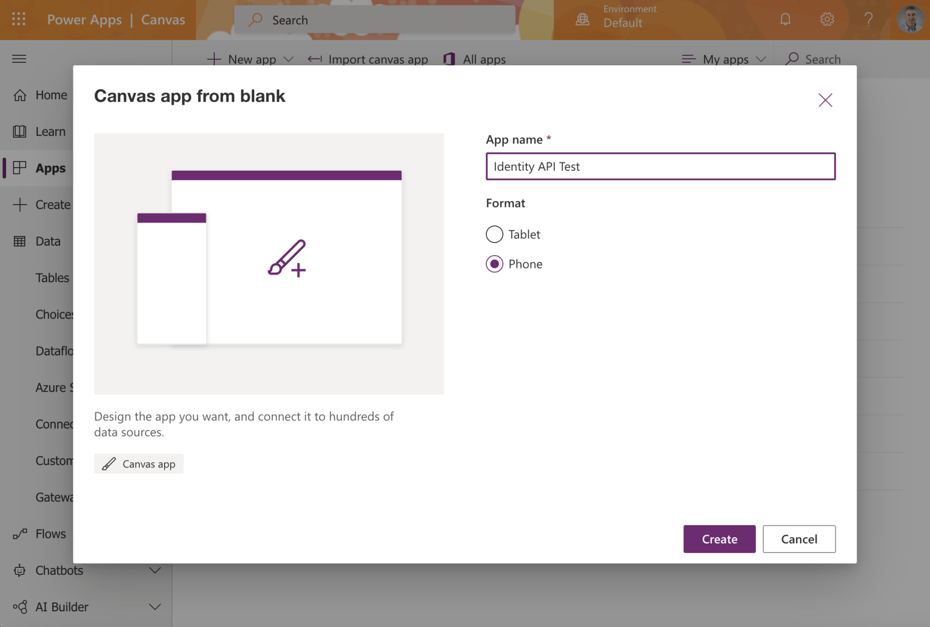 Create a PowerApp Canvas app
