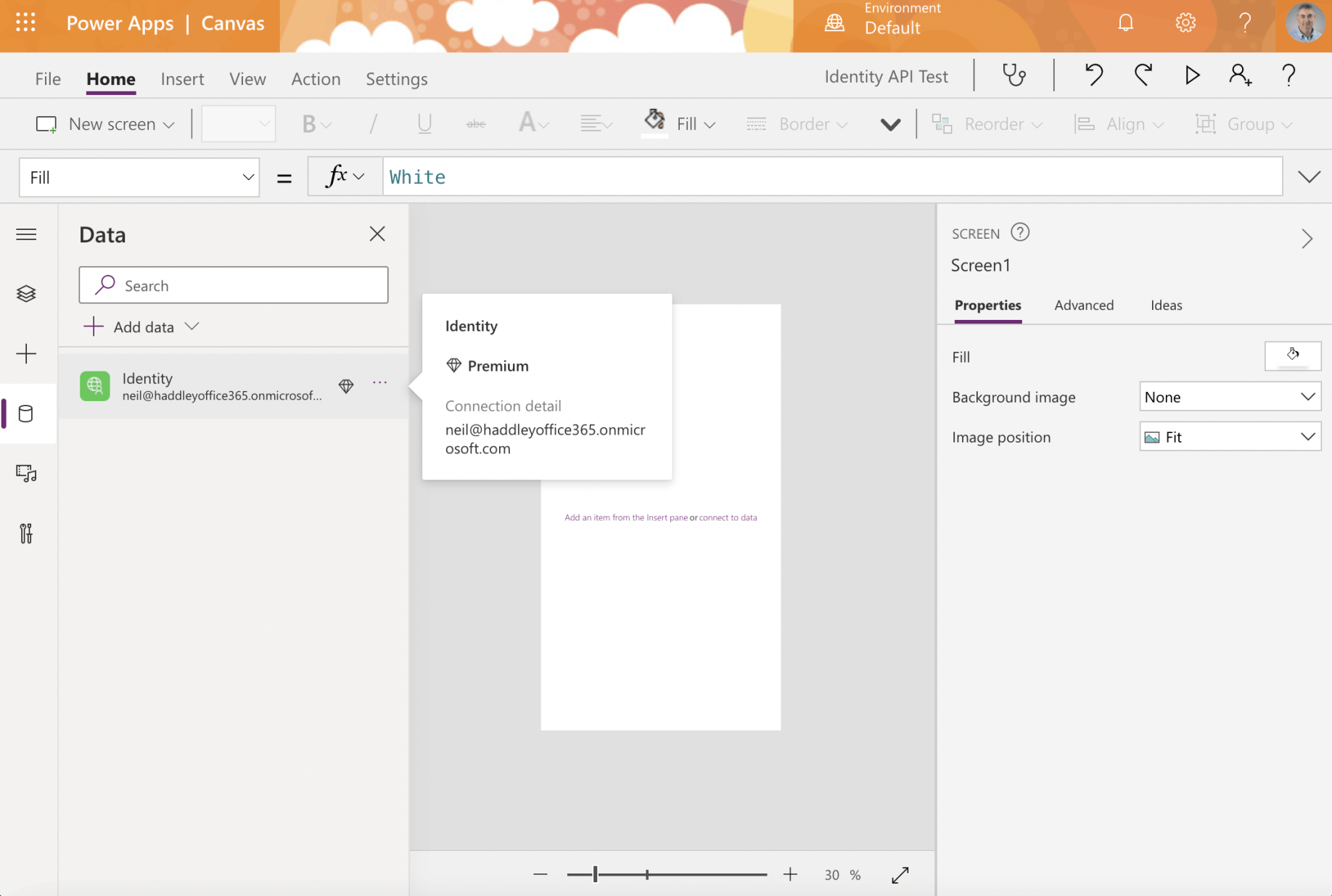 Notice that using the Identity Connection requires a Premium PowerApps license