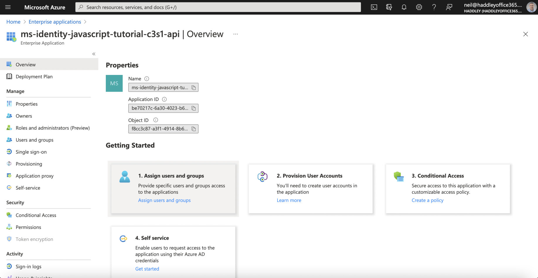 The API's Enterprise Application configuration