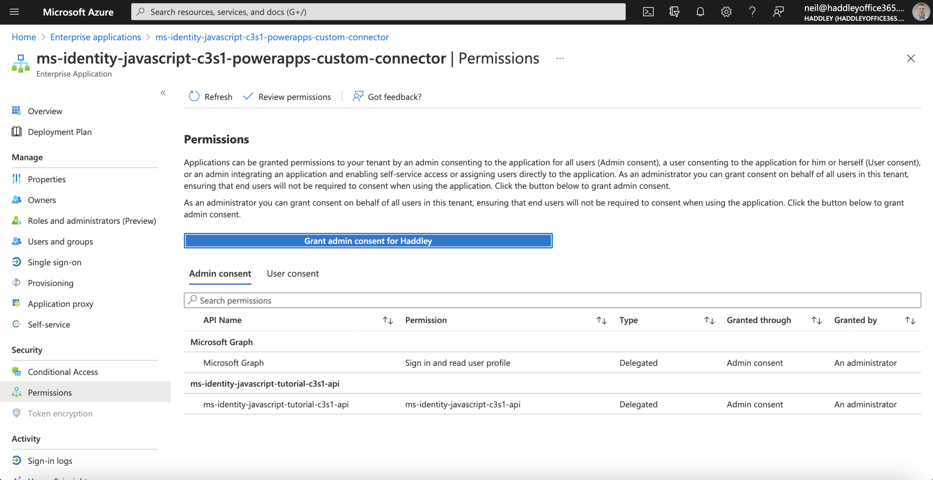 The Custom Connector's Permissions