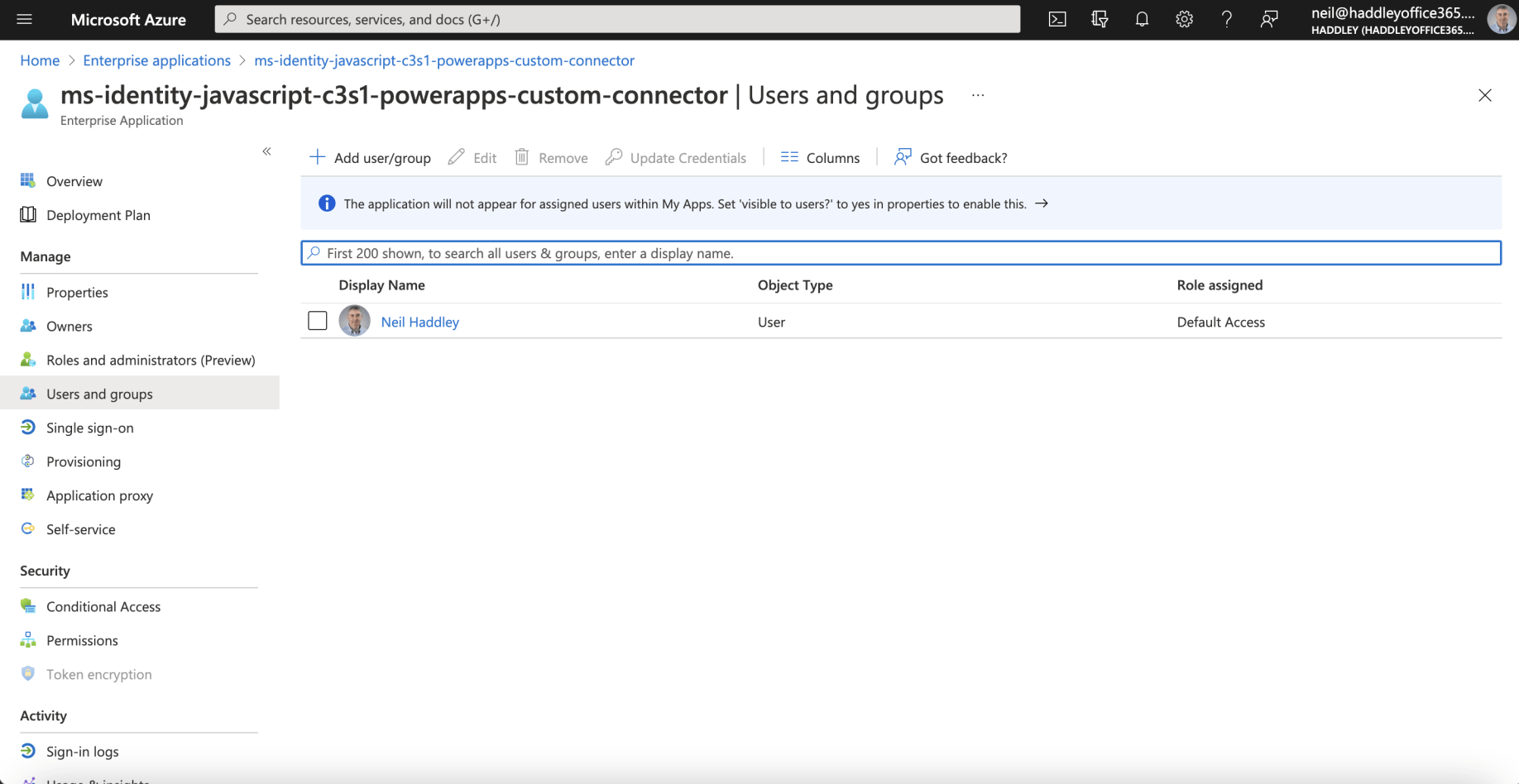 The Custom Connector's Users and Groups